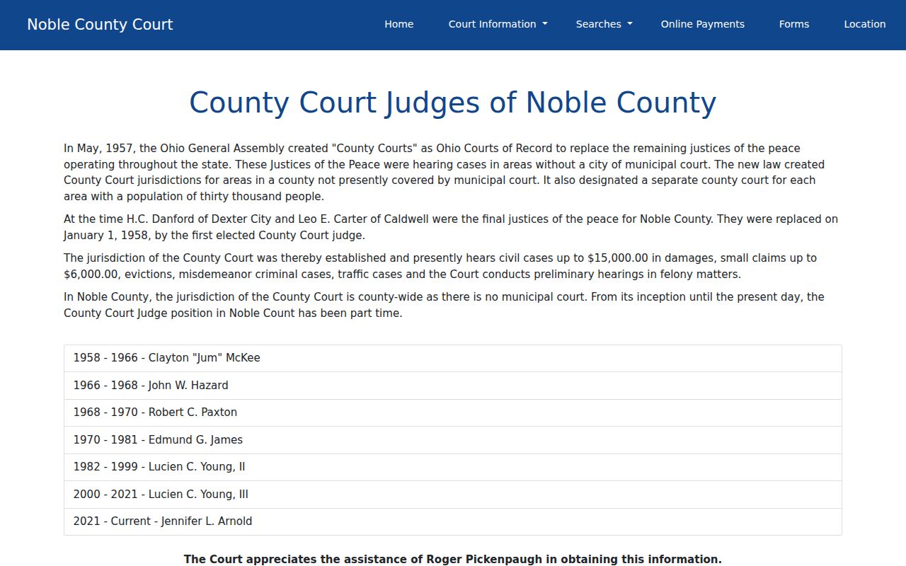 Batesville court docket page visual for Noble County Court history and jurisdiction