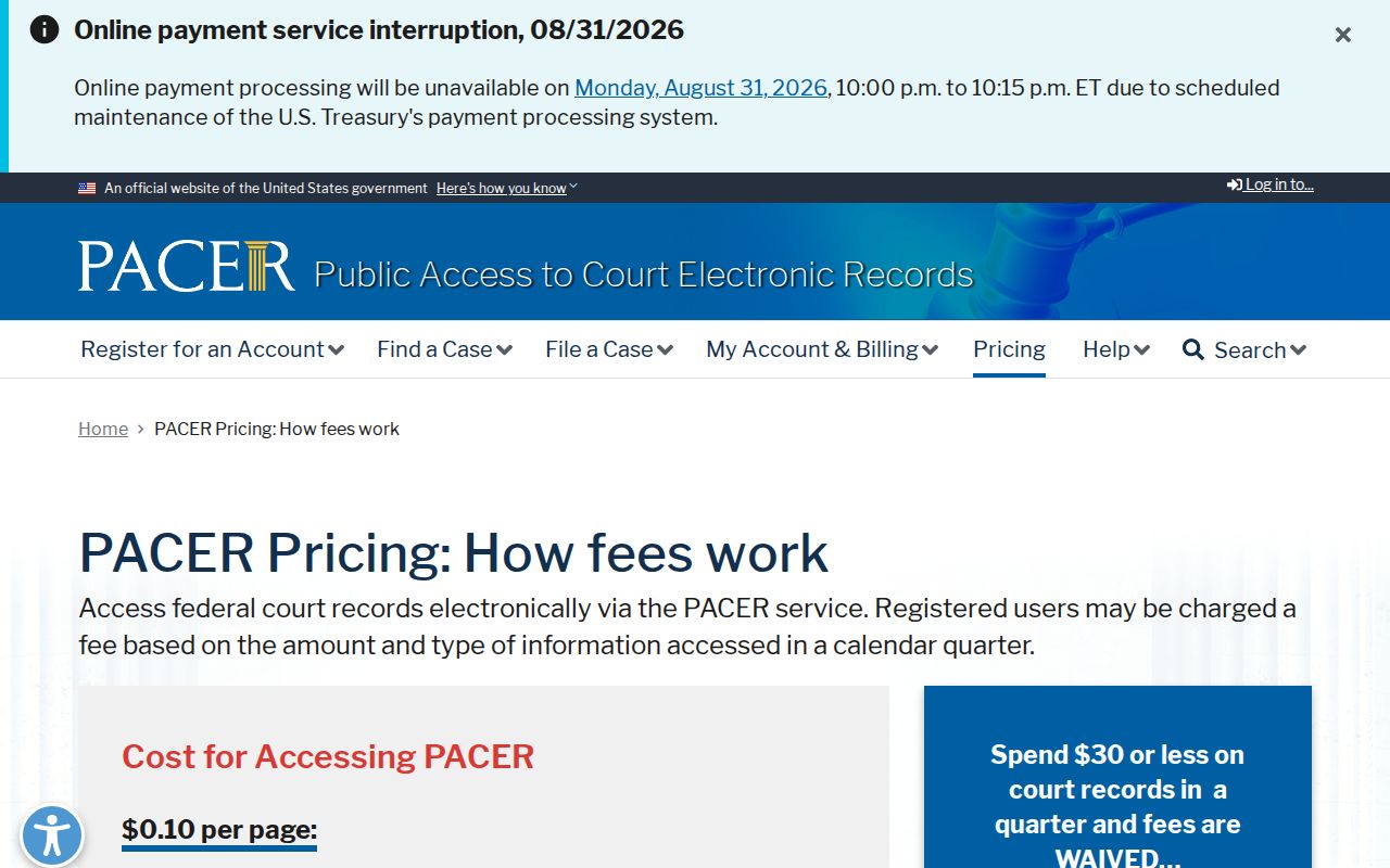 Batesville court records page visual for separate federal PACER docket access