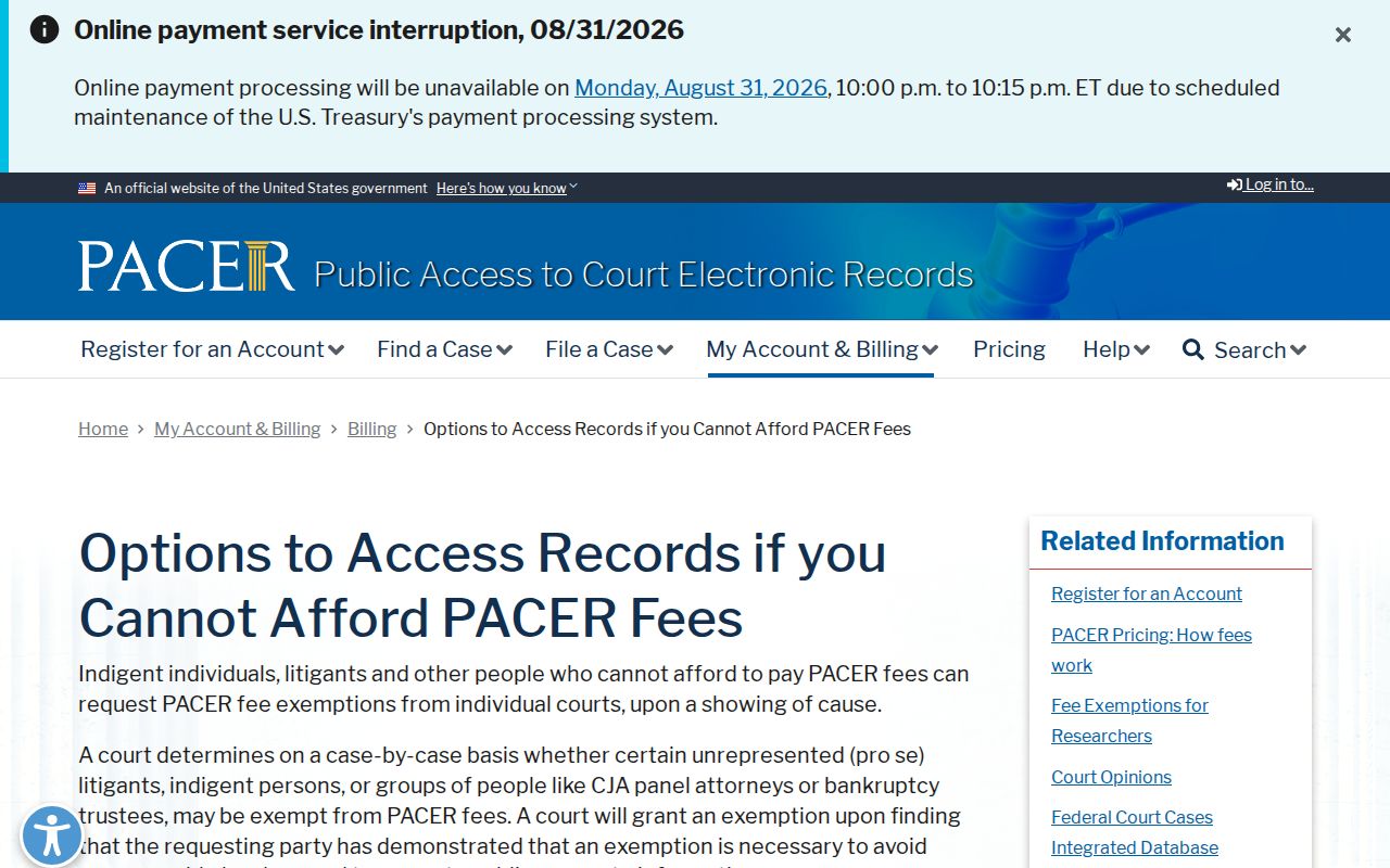 Batesville court records page visual distinguishing federal PACER access from local court records