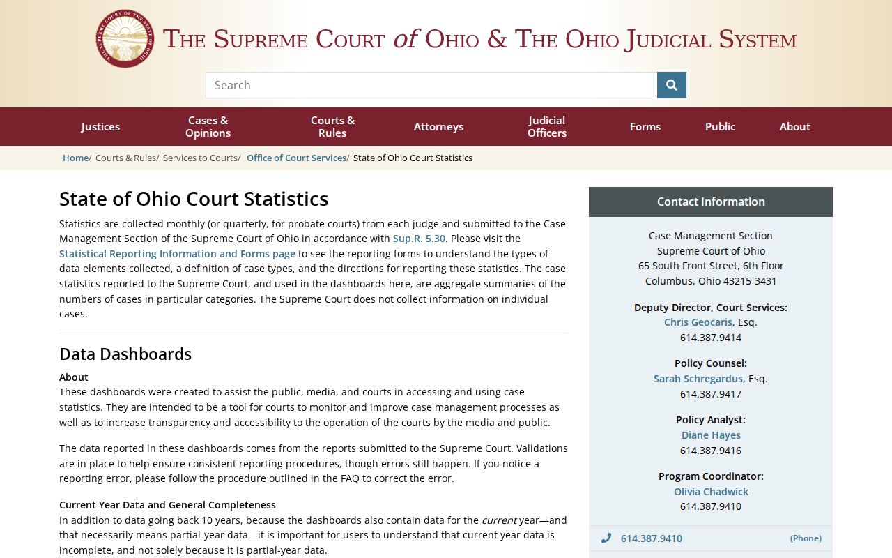 Noble County case search Ohio court statistics dashboard