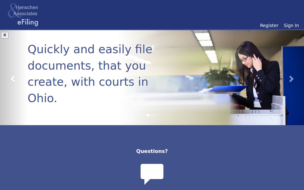 Noble County case search eFiling service screen