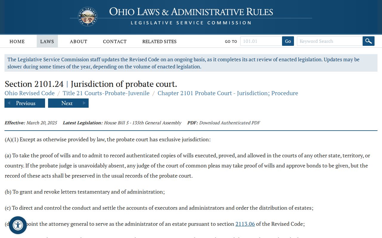 Noble County civil docket Ohio probate-jurisdiction source