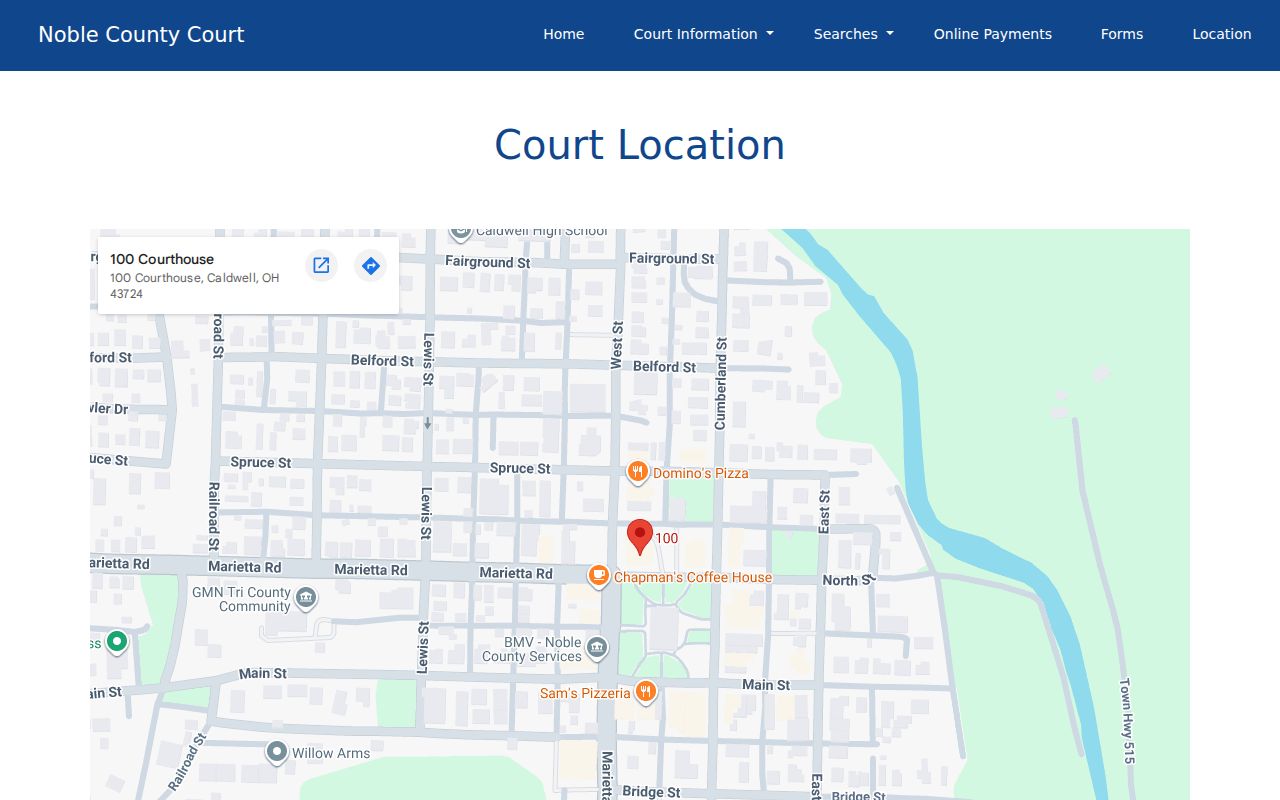 Noble County court calendar County Court office and courtroom locations