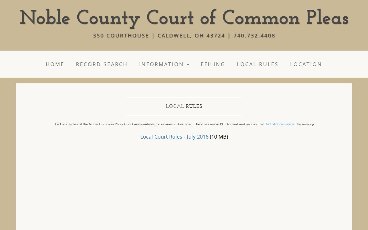 Noble County court records Common Pleas local-rules page