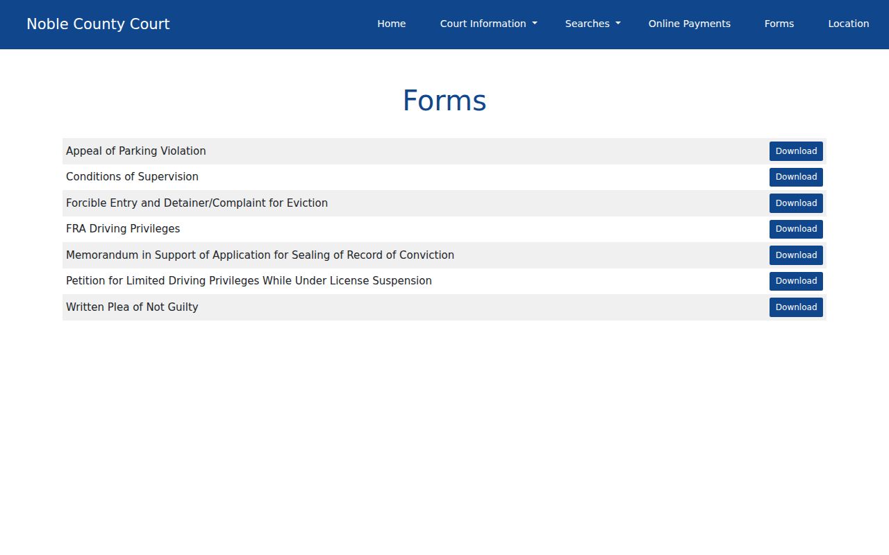 Noble County court records County Court forms page