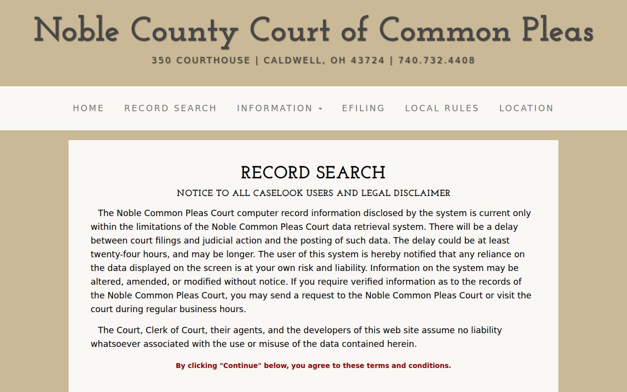 Noble County criminal docket Common Pleas CaseLook record-search notice