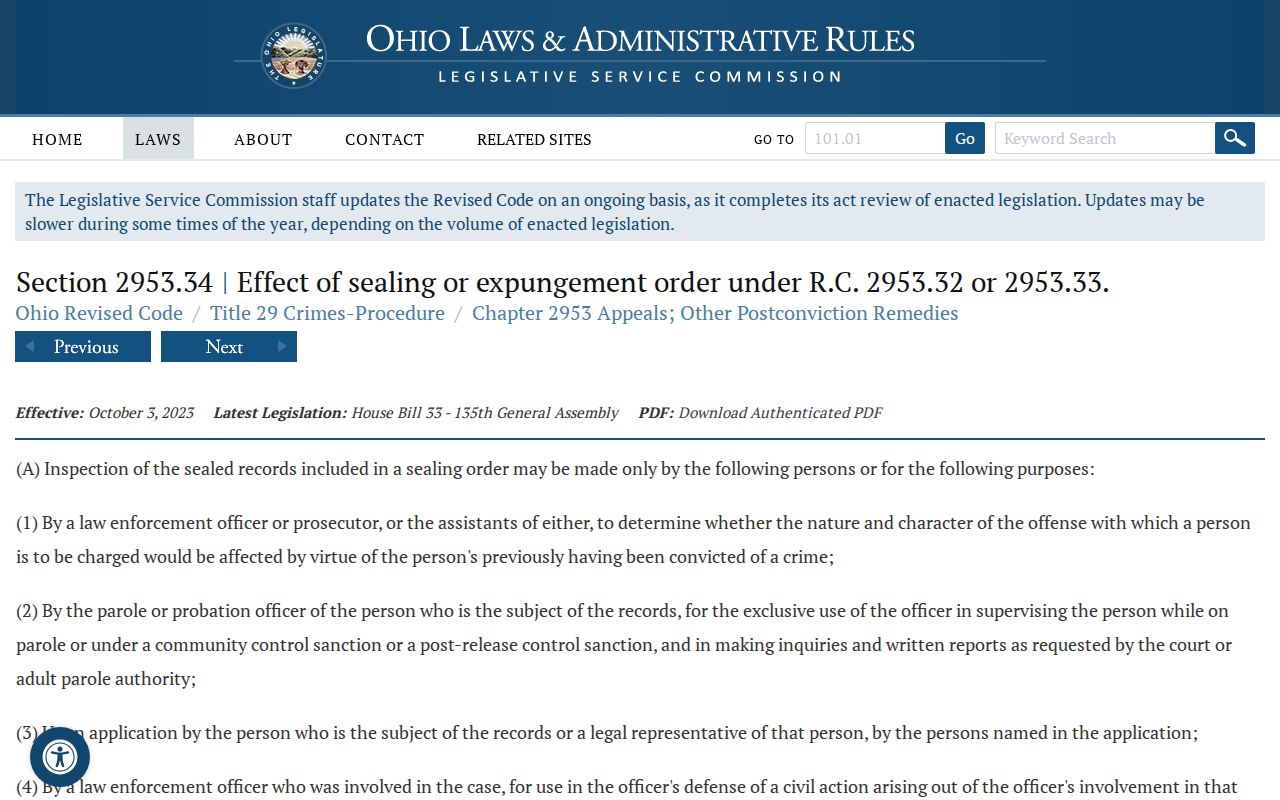 Summerfield court docket page visual for Ohio sealing order effect