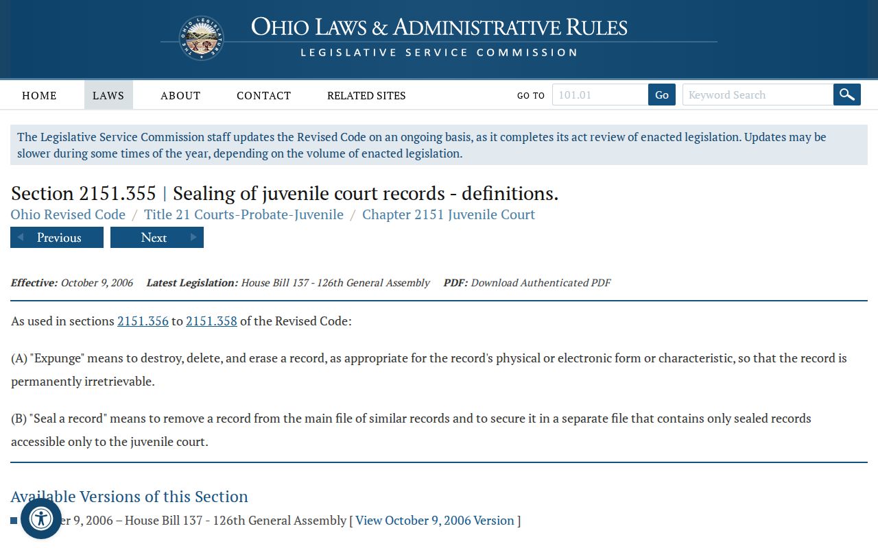 Summerfield court records page visual for Ohio juvenile sealing and expungement law