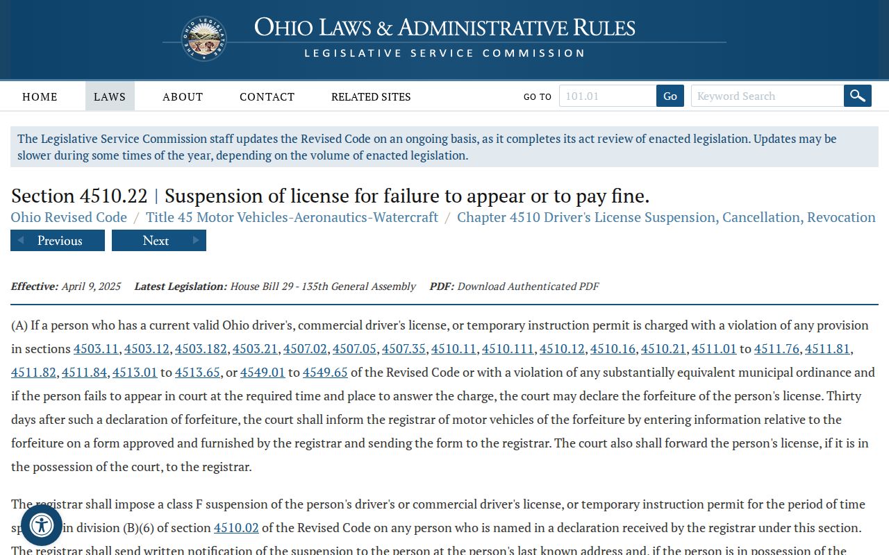 Noble County traffic court records Ohio failure-to-appear law
